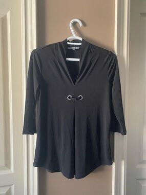 Suzy Shier Black V-Neck Top with Grommet Accent